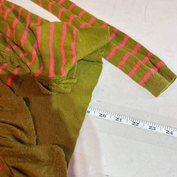 Anthropologie Sparrow Traveling Stripes Linen Cardigan XS Ruffles Green Pink‎ - Picture 10 of 10